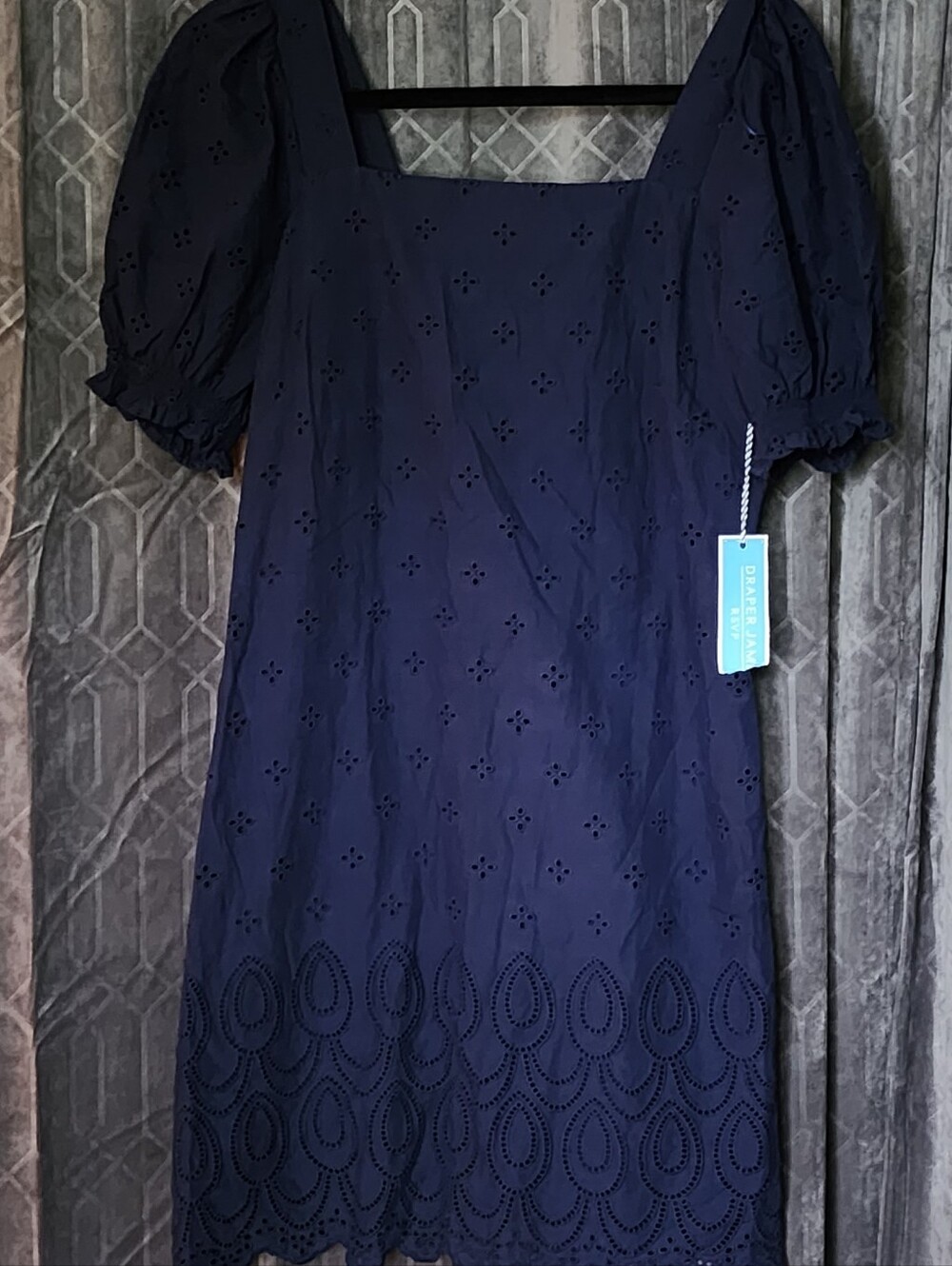 Draper James Dainty Navy Eyelet Puff-Sleeve Dress by